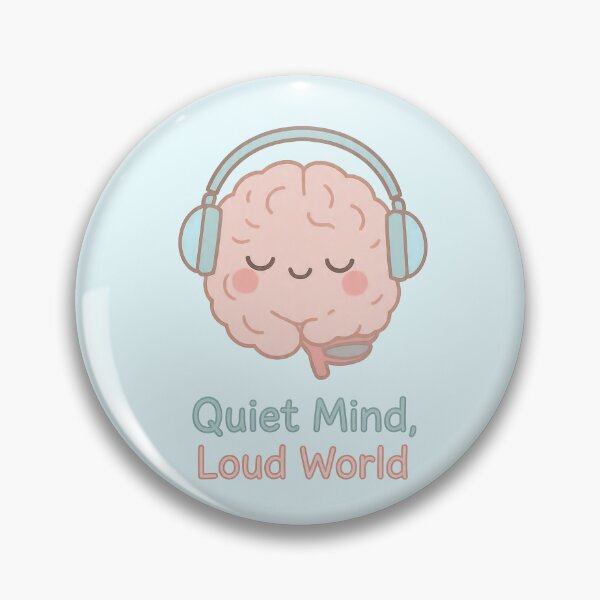 Item preview, Quiet Mind, Loud World — Cute Pastel Brain with Headphones | Neurodivergent Comfort & Mental Wellness Art designed and sold by PureBrain.