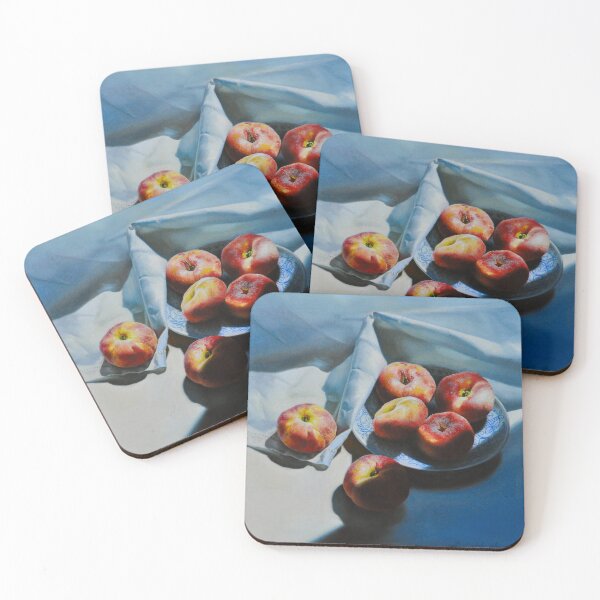 Item preview, Peaches on White Cloth Contemporary Hyperrealism designed and sold by LukianArtPrint.