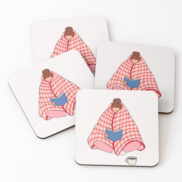 Item preview, Cozy Girl Wrapped in Plaid Blanket Holding Warm Drink Illustration.   designed and sold by Shiningsticker8.