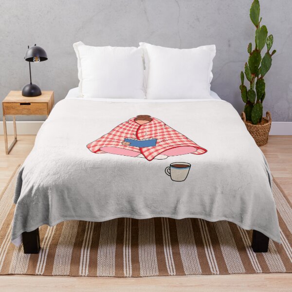 Item preview, Cozy Girl Wrapped in Plaid Blanket Holding Warm Drink Illustration. designed and sold by Shiningsticker8.