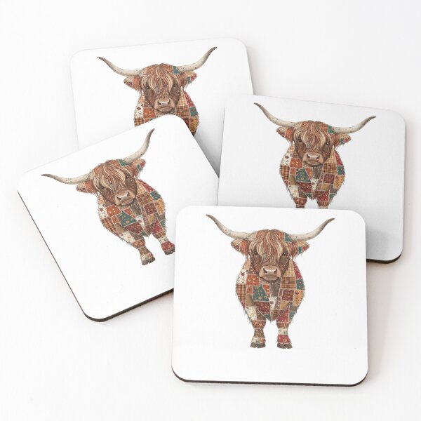 Item preview, The Patchwork Coo | Cute Highland Cow Quilted Art Style designed and sold by Loom on the Loch.