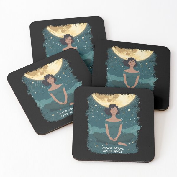 Item preview, Woman meditating,  Inner Moon, Outer Peace positive affirmation ver 3 – Dreamy Pop-Cartoon Celestial Portrait designed and sold by CosmicNook1.