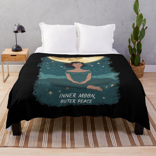 Item preview, Woman meditating, Inner Moon, Outer Peace positive affirmation ver 3 – Dreamy Pop-Cartoon Celestial Portrait designed and sold by CosmicNook1.