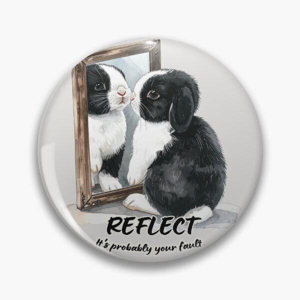 Item preview, Black and white Holland lop rabbit looking at its reflection - it's probably your fault designed and sold by LiskoDesign.