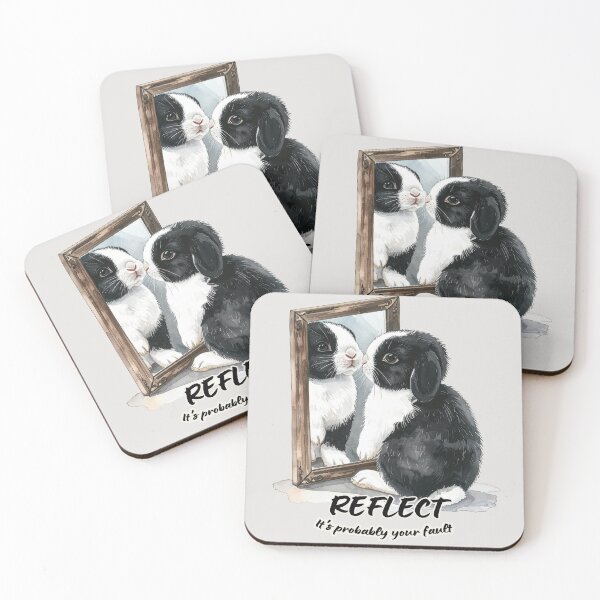 Item preview, Black and white Holland lop rabbit looking at its reflection - it's probably your fault designed and sold by LiskoDesign.