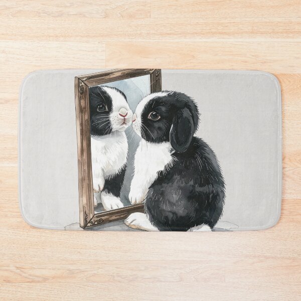 Item preview, Black and white Holland lop rabbit looking at its reflection - it's probably your fault designed and sold by LiskoDesign.