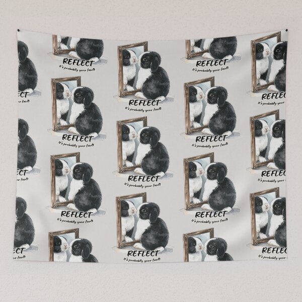 Item preview, Black and white Holland lop rabbit looking at its reflection - it's probably your fault designed and sold by LiskoDesign.