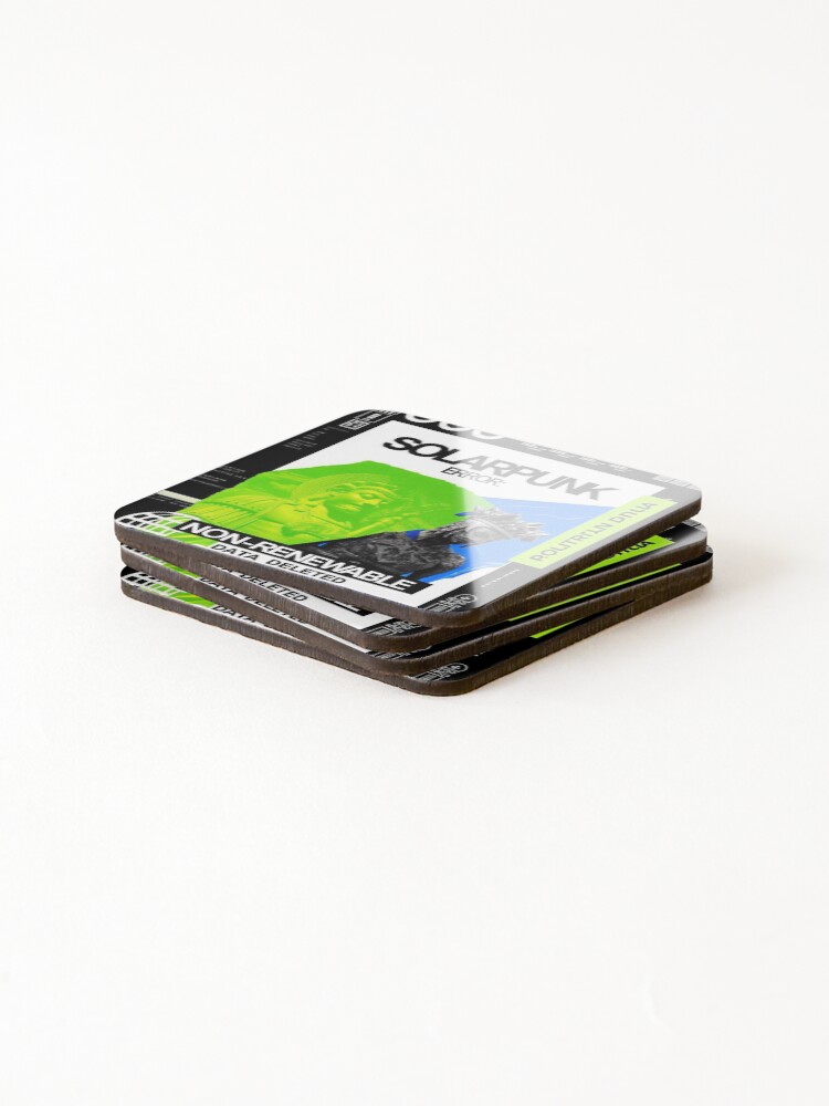 Thumbnail 4 of 5, Coasters (Set of 4), Solarpunk Poster Error designed and sold by Raw-Ink.