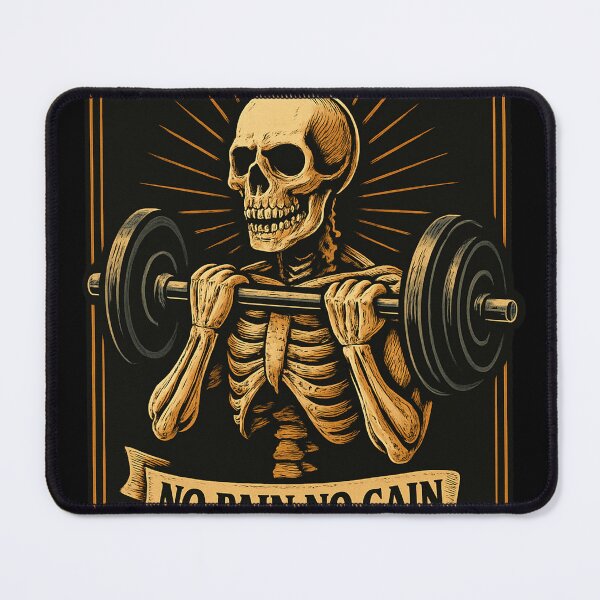 Item preview, No Pain No Gain Skeleton Gym – Vintage Weightlifting Skull Artwork designed and sold by Slaivarart.