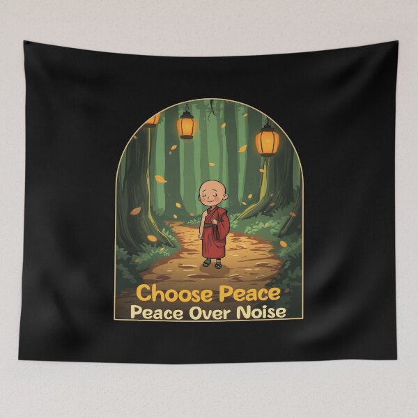 Item preview, Choose Peace Over Noise  VER 2– Pop Cartoon Monk in Enchanted Forest designed and sold by CosmicNook1.