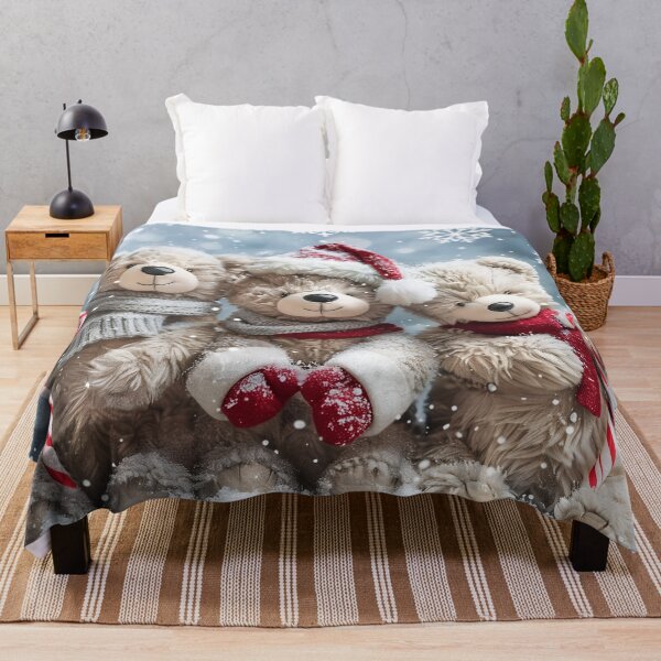 Item preview, Cute Christmas Teddy Bear Throw Blanket | Winter Bear Trio Cushion | Cozy Holiday Home Decor designed and sold by BearBrushDesign.
