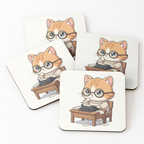 Item preview, Adorable Chibi Writer Cat at Desk designed and sold by HoopeStylee.