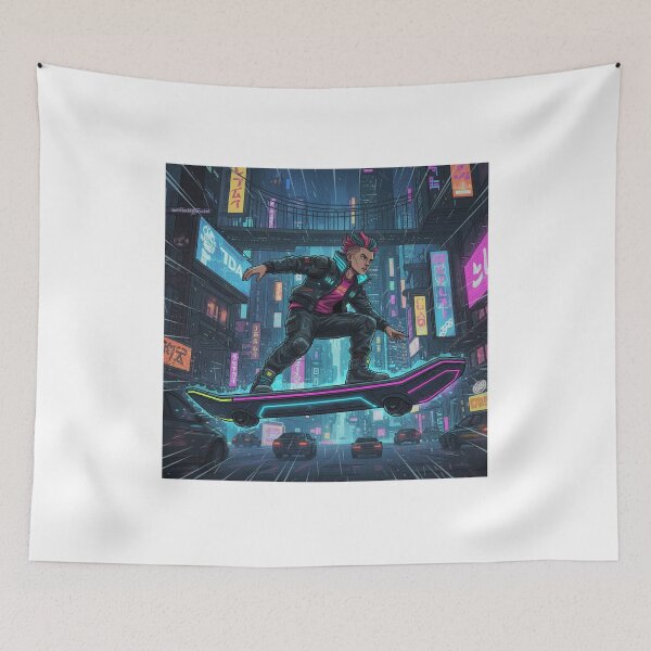 Item preview, Neon Skater in Cyberpunk Alley designed and sold by Krfto.