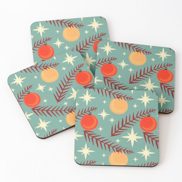 Item preview, Retro Christmas pattern (teal/red) designed and sold by Carrot Faery Art.