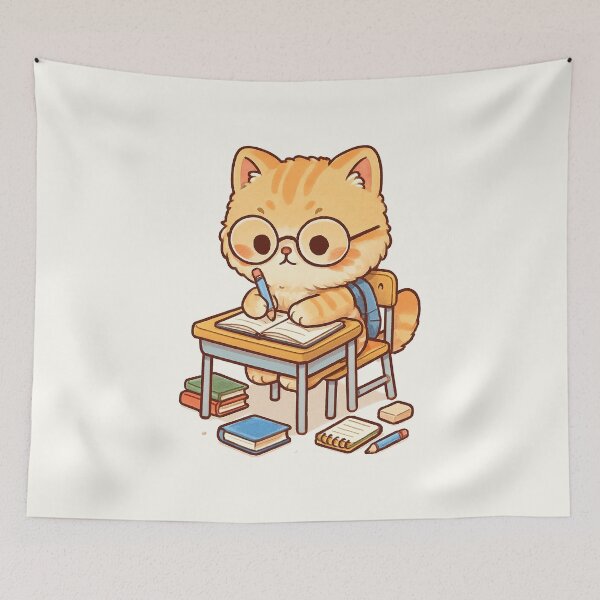 Item preview, Adorable Cartoon Student Cat Studying designed and sold by HoopeStylee.