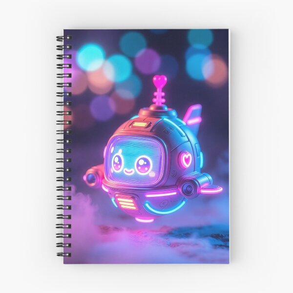 Item preview, Cyberpunk Kawaii Robot Spaceship – Neon Heart Pilot designed and sold by NordseeSteel.