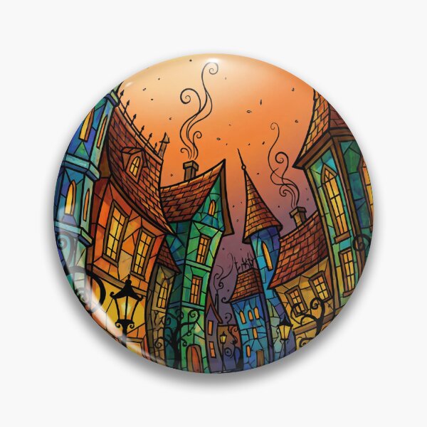 Item preview, Whimsical Stained Glass Cityscape Fantasy Poster Art designed and sold by DenBox.