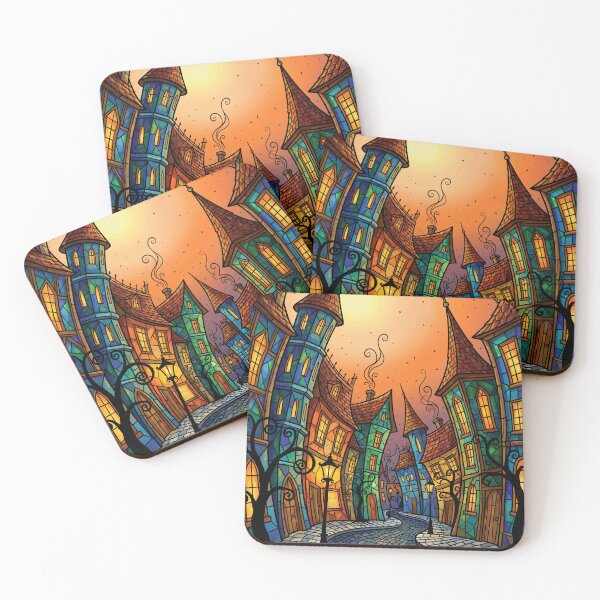 Item preview, Whimsical Stained Glass Cityscape Fantasy Poster Art designed and sold by DenBox.