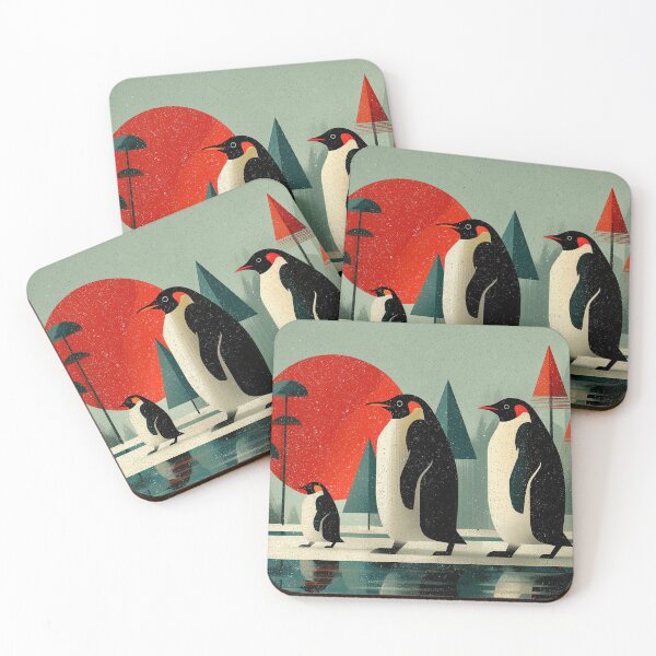 Item preview, Retro Penguin Family in Surreal Forest designed and sold by mossysparkles.