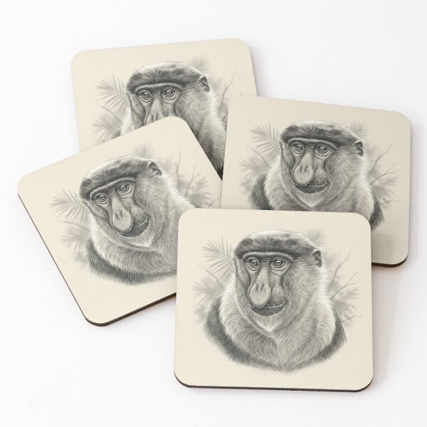 Item preview, Realistic Charcoal Sketch of Nasalis larvatus (Proboscis Monkey) - Detailed Wildlife Fine Art Drawing designed and sold by Wild-way Art.