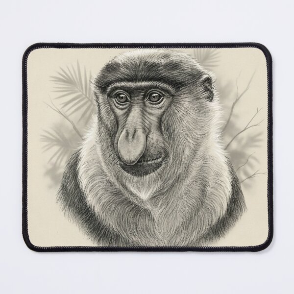 Item preview, Realistic Charcoal Sketch of Nasalis larvatus (Proboscis Monkey) - Detailed Wildlife Fine Art Drawing designed and sold by Wild-way Art.