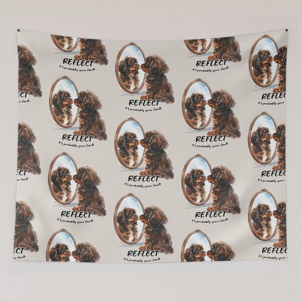 Item preview, Brown Tibetan Spaniel dog looking at reflection, reflect - it's probably your fault designed and sold by LiskoDesign.