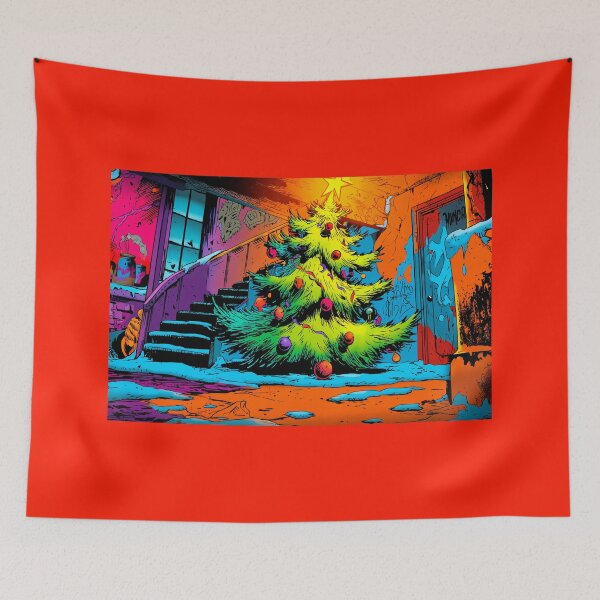 Item preview, Urban Christmas Magic-  A Festive Tree Illuminating a Graffiti-Covered Hideaway designed and sold by OlfactoART Studio.