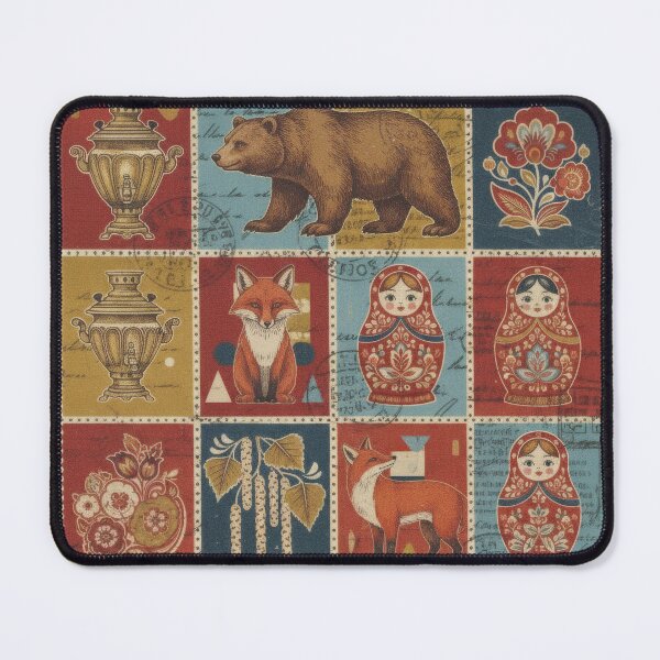 Item preview, Russian stamps with matryoshka bears, foxes and flowers designed and sold by CoffeeinBloom.