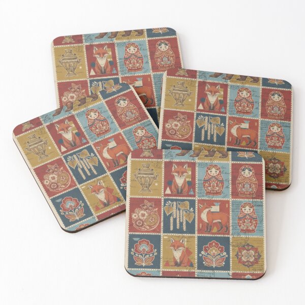 Item preview, Russian stamps with matryoshka bears, foxes and flowers designed and sold by CoffeeinBloom.