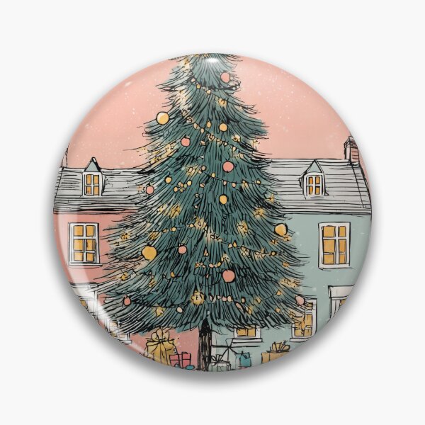 Item preview, Whimsical Holiday Haven with a Grand Christmas Tree Between Cozy Village Homes designed and sold by OlfactoART Studio.