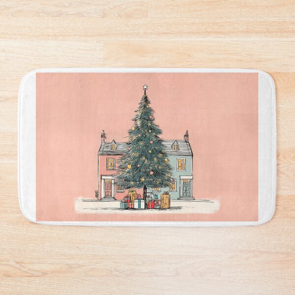Item preview, Whimsical Holiday Haven with a Grand Christmas Tree Between Cozy Village Homes designed and sold by OlfactoART Studio.