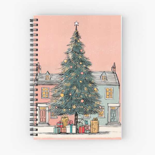 Item preview, Whimsical Holiday Haven with a Grand Christmas Tree Between Cozy Village Homes designed and sold by OlfactoART Studio.