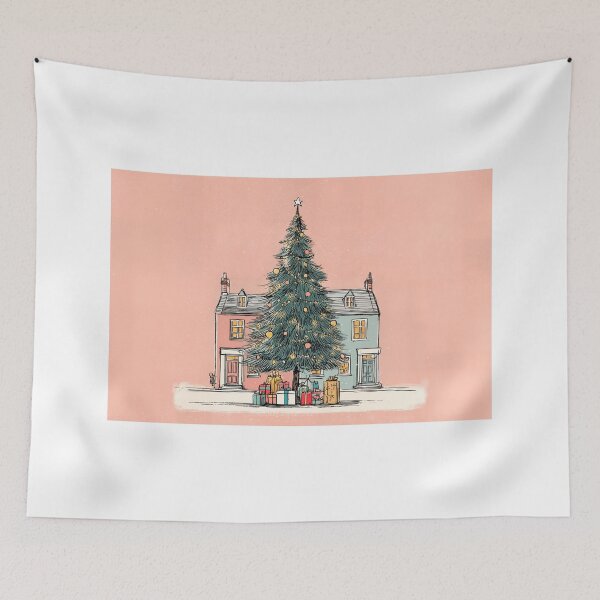 Item preview, Whimsical Holiday Haven with a Grand Christmas Tree Between Cozy Village Homes designed and sold by OlfactoART Studio.