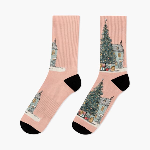 Item preview, Whimsical Holiday Haven with a Grand Christmas Tree Between Cozy Village Homes designed and sold by OlfactoART Studio.