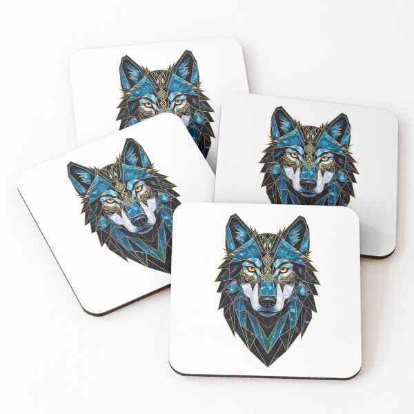 Item preview, Geometric Crystal Wolf – Blue & Gold designed and sold by Diego Bessa.