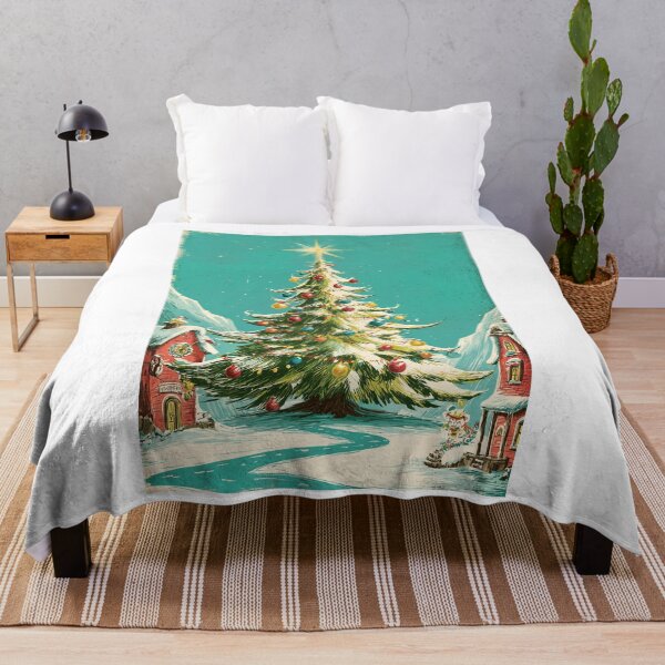 Item preview, Snow Kissed Village Christmas Tree Glowing Between Two Winter Cottages Digital AI Art designed and sold by OlfactoART Studio.