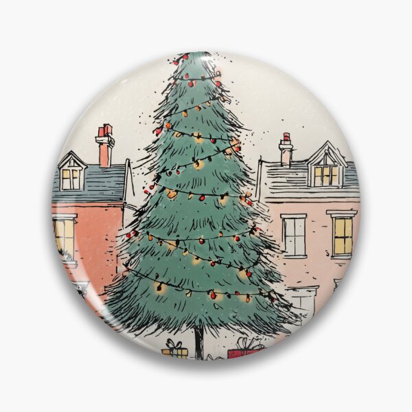 Item preview, A Large Christmas Tree with Twinkling Lights and Colorful Gifts Between Two Charming Houses designed and sold by OlfactoART Studio.