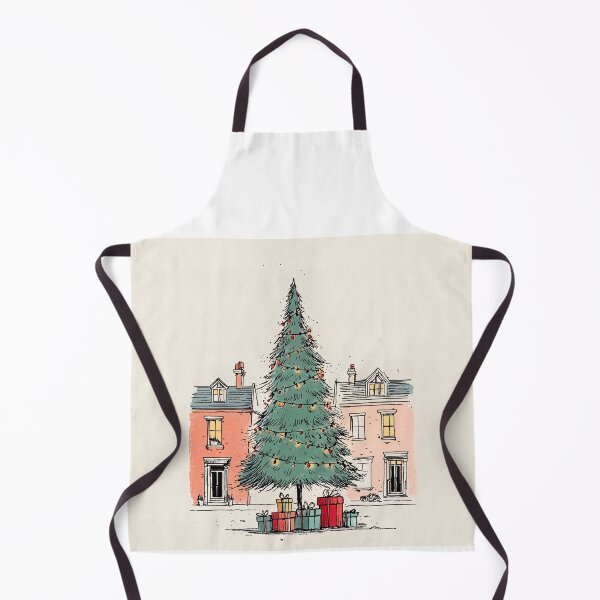 Item preview, A Large Christmas Tree with Twinkling Lights and Colorful Gifts Between Two Charming Houses designed and sold by OlfactoART Studio.