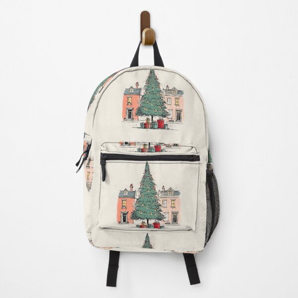 Item preview, A Large Christmas Tree with Twinkling Lights and Colorful Gifts Between Two Charming Houses designed and sold by OlfactoART Studio.