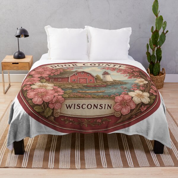 Item preview, Door County Wisconsin Cherry Blossoms Red Barn Lighthouse Rural Charm designed and sold by Blurbean.