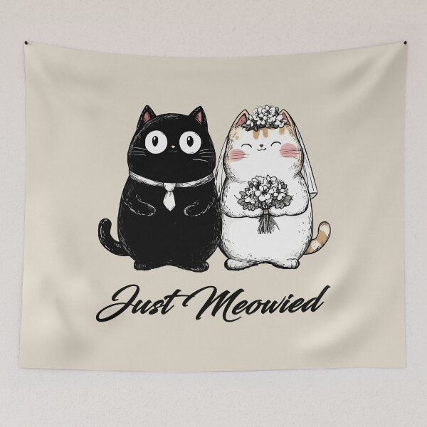 Item preview, Romantic Wedding Cats, Bridal Cat Love, Just Meowied designed and sold by OrenjiArtShop.