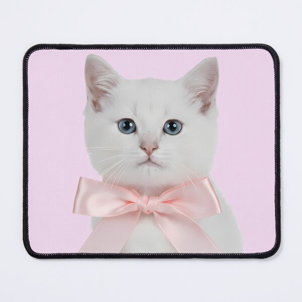 Item preview, Cute White Kitten, Blue Eyes Pink Bow, Sweet Cat Portrait designed and sold by Glimsy.