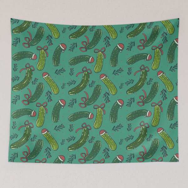 Aperçu de l'œuvre Motif de cornichons festifs de Noël, vert foncé créée et vendue par tanyadraws.