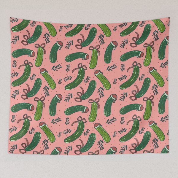 Aperçu de l'œuvre Motif de cornichons festifs de Noël, rose créée et vendue par tanyadraws.