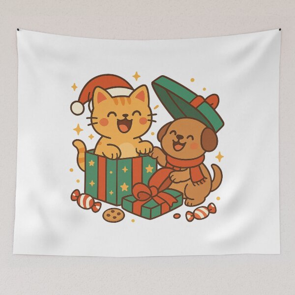 Item preview, Christmas Present Surprise – Cute Cat and Dog Popping Out of Gift Cartoon Design designed and sold by StyleLap.