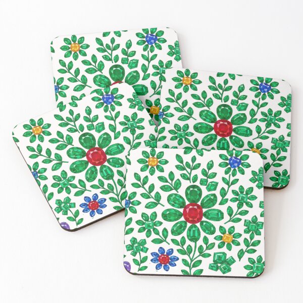 Item preview, Gemstone Flower with Emerald Leaves Pattern designed and sold by DigitalGemArt.