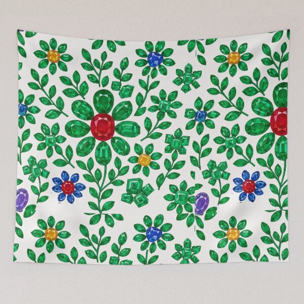 Item preview, Gemstone Flower with Emerald Leaves Pattern designed and sold by DigitalGemArt.