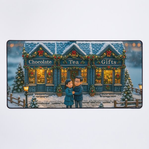 Item preview, A Sweet Moment in the Christmas Village | Navy Christmas Miniature with Chocolate Tea Gifts Shopfront designed and sold by Little-Worlds.