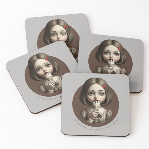 Item preview, Gothic Doll Eating Ice Cream - Surreal Vintage Illustration designed and sold by KiwiRider.
