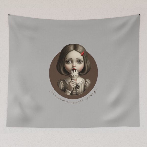 Item preview, Gothic Doll Eating Ice Cream - Surreal Vintage Illustration designed and sold by KiwiRider.